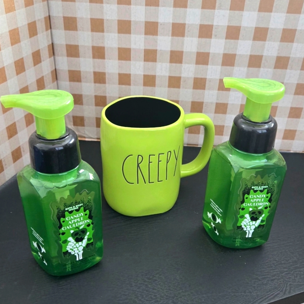 Rae Dunn CREEPY Green MUG + BBW Candy Apple Cauldron